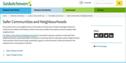 Saskatchewan Safer Communities Screen Capture